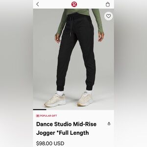 EUC Lululemon Dance Studio Joggers. Black Size 2